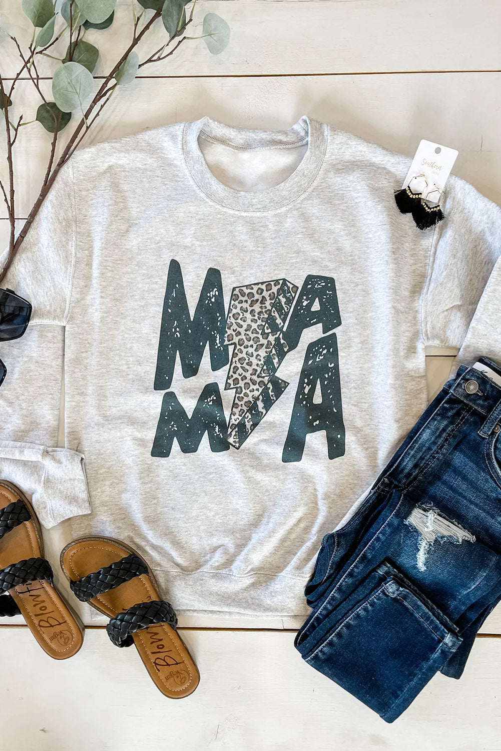 MAMA Lightning Leopard Print Long Sleeve Sweatshirt