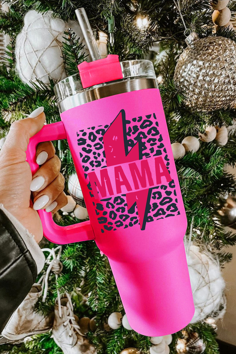 Mama Lightning Leopard Print Straw Stainless Steel Insulate Cup 40oz